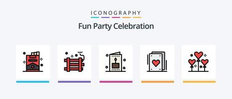 festa linea pieno 5 icona imballare Compreso bere. festa. festa. circo. razzo. creativo icone design vettore