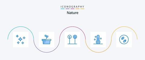 natura blu 5 icona imballare Compreso foglia. tempo atmosferico. eco. termometro. natura vettore