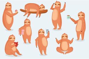 personaggio animale bradipo pose diverse vettore