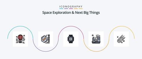 spazio esplorazione e Il prossimo grande cose linea pieno piatto 5 icona imballare Compreso colonia. città. modulo. baccello. componente vettore