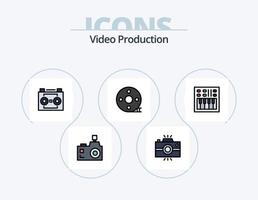 video produzione linea pieno icona imballare 5 icona design. easycam. videocamera. studio fulmine. cinematografia. battacchio vettore