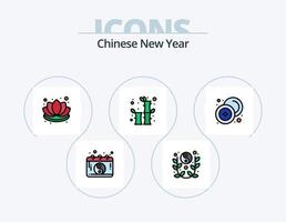 Cinese nuovo anno linea pieno icona imballare 5 icona design. Natale. foglia. fiore. punto. Natale vettore