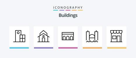 edifici linea 5 icona imballare Compreso colonne. acropoli. moderno. struttura. orologio. creativo icone design vettore