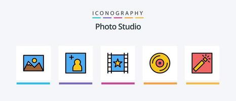 foto studio linea pieno 5 icona imballare Compreso fotografia. apertura. penna. telecamera. flusso. creativo icone design vettore