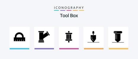 utensili glifo 5 icona imballare Compreso Strumenti. riparazione. macchina. Strumenti. giardinaggio. creativo icone design vettore