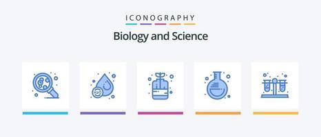 biologia blu 5 icona imballare Compreso test. laboratorio. bottiglia. barattolo. sperimentare. creativo icone design vettore