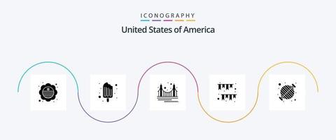 Stati Uniti d'America glifo 5 icona imballare Compreso festa. zigoli. ponte. ghirlanda. turismo vettore