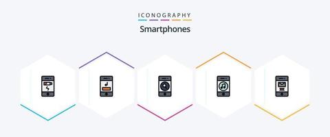 smartphone 25 riga piena icona imballare Compreso sociale. musica. tecnologia. media. ragnatela vettore