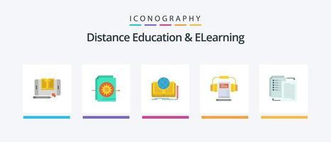 distanza formazione scolastica e elearning piatto 5 icona imballare Compreso libro. Audio. impostazioni. musica. storia. creativo icone design vettore