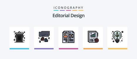 editoriale design linea pieno 5 icona imballare Compreso attrezzo. gomma. Visualizza. disegno. respingente. creativo icone design vettore