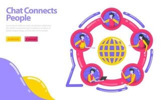 illustrazione della chat collega le persone. unisciti alla comunità sociale. le persone sono concentrate in un cerchio. social network nel mondo degli affari. concetto di vettore piatto per pagina di destinazione, sito Web, mobile, app ui, ux, banner