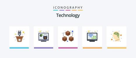 tecnologia piatto 5 icona imballare Compreso artificiale. inteligente. dai un'occhiata. Internet. condivisione. creativo icone design vettore
