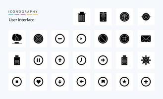25 utente interfaccia solido glifo icona imballare vettore