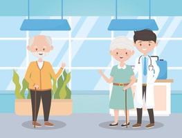 nonni e ospedale medico, medici e anziani vettore