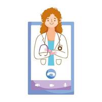 isolato donna medico e smartphone disegno vettoriale