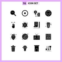 universale icona simboli gruppo di 16 moderno solido glifi di sinistra mano idea quattro oblò modificabile vettore design elementi