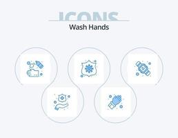 lavare mani blu icona imballare 5 icona design. secondi. virus. pulizia. scudo. protezione vettore