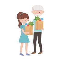 vecchio uomo e donna shopping con disegno vettoriale borse