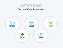 corona virus super eroe piatto icona imballare 5 icona design. barba. infermiera. stetoscopio. ragazza. scienziato vettore