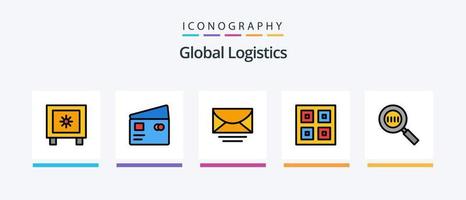 globale la logistica linea pieno 5 icona imballare Compreso etichetta. logistico. acquisti. Ingranaggio. globale. creativo icone design vettore