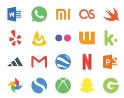 20 sociale media icona imballare Compreso foto netflix wattpad Google terra e-mail vettore