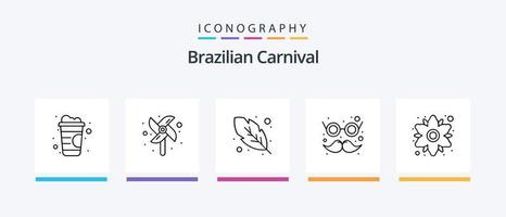 brasiliano carnevale linea 5 icona imballare Compreso romanza. floreale. buffone. girasole. burlone cap. creativo icone design vettore