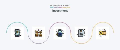 investimento linea pieno piatto 5 icona imballare Compreso i soldi. finanza. barattolo. monete. investimento vettore