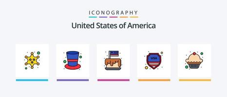 Stati Uniti d'America linea pieno 5 icona imballare Compreso . anca. vino bicchiere. borraccia. alcolico. creativo icone design vettore