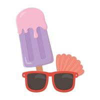 occhiali da sole da viaggio e vacanze estivi gelato in stecco e conchiglia vettore
