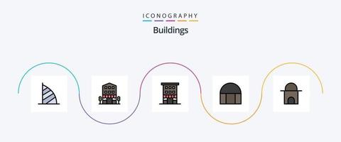 edifici linea pieno piatto 5 icona imballare Compreso . negozio davanti. islamico edificio vettore