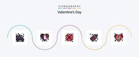 san valentino giorno linea pieno piatto 5 icona imballare Compreso bendare. saldi. amore. amore. Data vettore