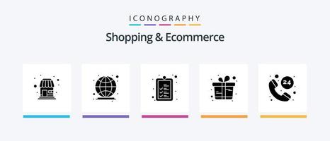 shopping e e-commerce glifo 5 icona imballare Compreso chiamata. regalo scatola. dai un'occhiata. acquisti. regalo. creativo icone design vettore