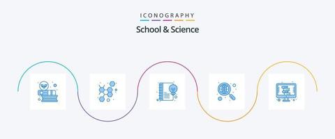 scuola e scienza blu 5 icona imballare Compreso dizionario. ricerca. contenuto. globale ricerca. scoprire vettore