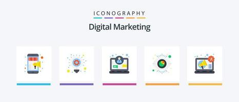 digitale marketing piatto 5 icona imballare Compreso digitale. analitica. attività commerciale. visibilità. occhio. creativo icone design vettore