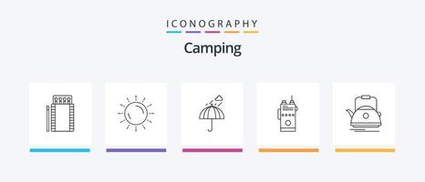 campeggio linea 5 icona imballare Compreso campeggio. escursionismo. giungla. sole. natura. creativo icone design vettore