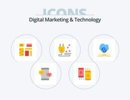 digitale marketing e tecnologia piatto icona imballare 5 icona design. mondo. cavo. tavoletta. tappo. nativo vettore
