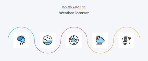 tempo metereologico linea pieno piatto 5 icona imballare Compreso . tempo atmosferico. tempo atmosferico. termometro. sole vettore