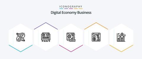 digitale economia attività commerciale 25 linea icona imballare Compreso economia. grafico. ragnatela. digitale. dollaro vettore
