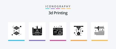 3d stampa glifo 5 icona imballare Compreso d. stampa. 3d. stampante. d. creativo icone design vettore