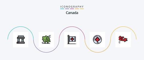 Canada linea pieno piatto 5 icona imballare Compreso Canada. foglia. bandiera. Canada. acero vettore