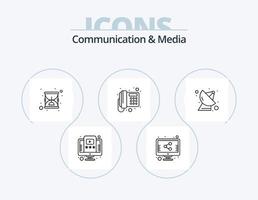 comunicazione e media linea icona imballare 5 icona design. ricaricare. bicchiere. microfono. tecnologia. satellitare piatto vettore