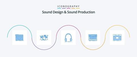 suono design e suono produzione blu 5 icona imballare Compreso chiavi. controllore. kit. studio. cuffie vettore