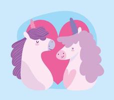 piccoli unicorni amano il cuore fantasy magico animale cartone animato vettore