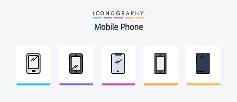 mobile Telefono linea pieno 5 icona imballare Compreso .. creativo icone design vettore