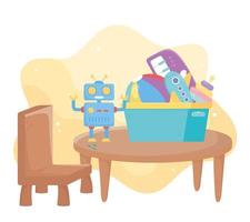 giocattoli per bambini oggetto divertente sedia da tavolo cartone animato con piano robotico e palla vettore