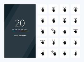 20 mano gesti solido glifo icona per presentazione vettore