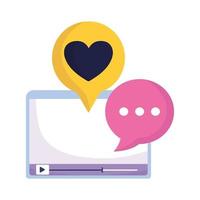 sito web contenuto video amore cuore messaggio chat social media vettore