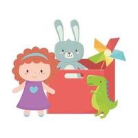 giocattoli per bambini oggetto divertente cartone animato scatola rossa con palla di dinosauro girandola orsacchiotto e bambola