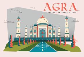 Punto di riferimento di Taj Mahal della cartolina nell'illustrazione piana di vettore di Agra