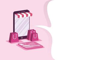 shopping online ecommerce con borse in smartphone e carta di credito vettore